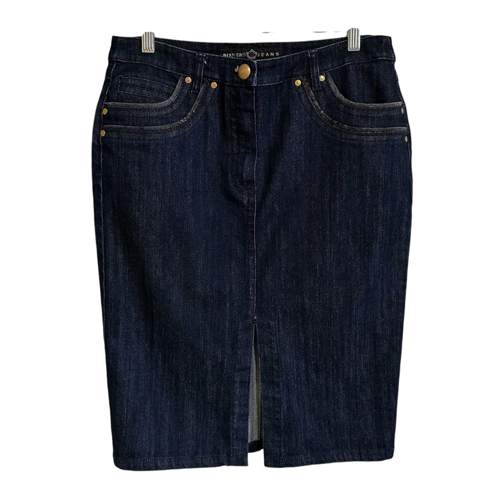 Dismero Jeans Denim Skirt Dark Pencil Front Slit Pockets Made in Italy size 8